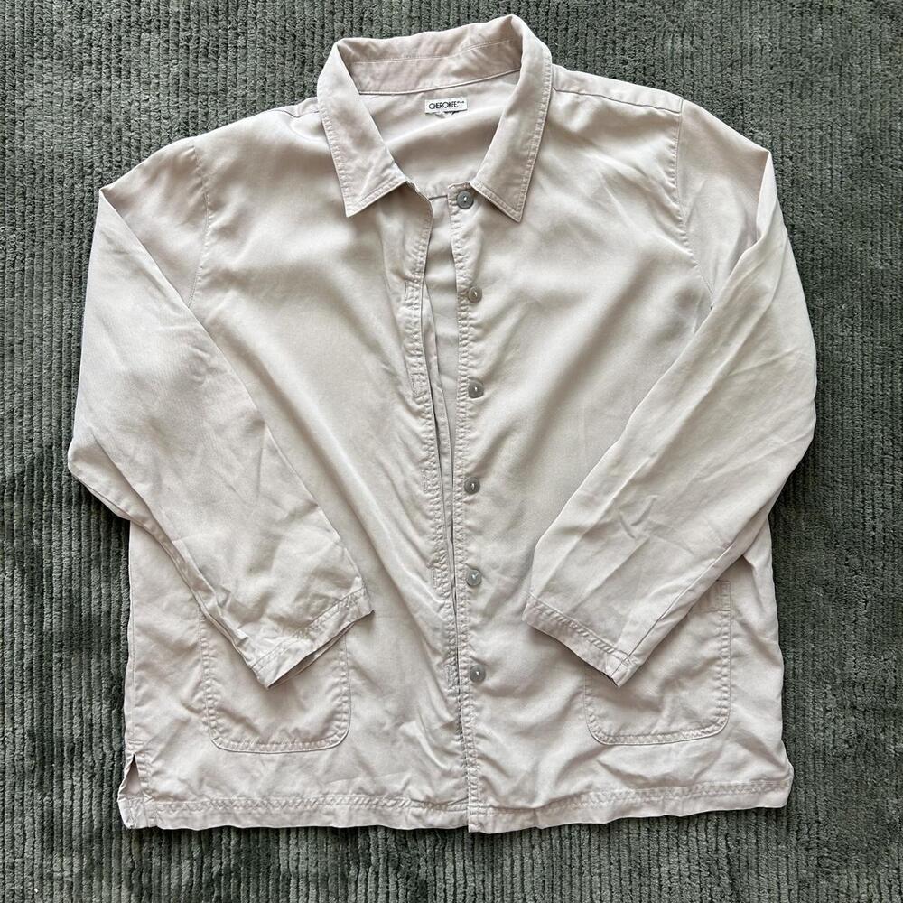 Cherokee Cream Khaki Utility Button Up Shacket - Size L